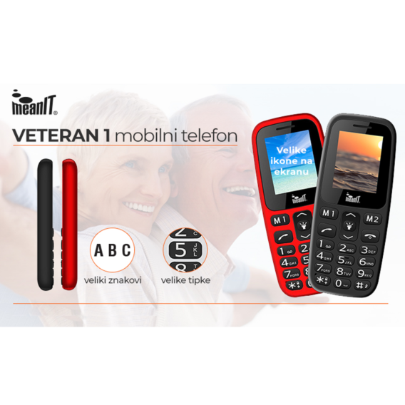 MeanIT Mobilni telefon, 1.77" ekran, Dual SIM, BT, SOS dugme - VETERAN I MOBILNI TELEFON-CRVENI - Image 2