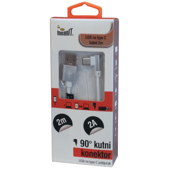 MeanIT USB kabl za smartphone USB type C, ugaoni, 2 A - Kabel USB type C, 90°