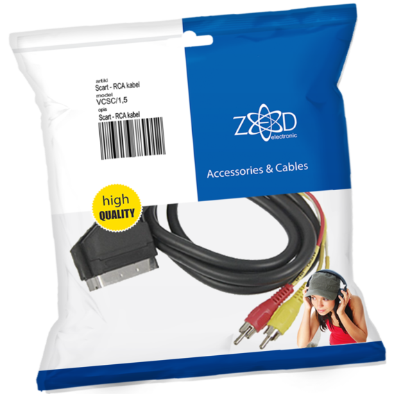 ZED electronic Scart - RCA (činč) kabel , 1.5 met - VCSC/1,5