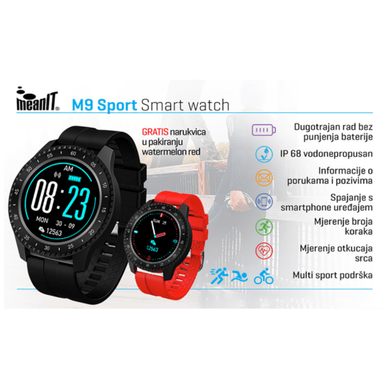 MeanIT Pametan sat, sport, vodootporan IP68 - M9 Sport - Image 2