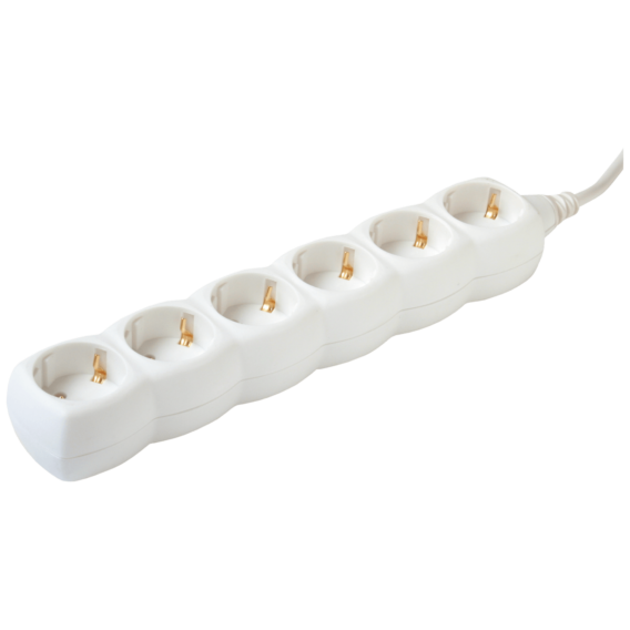 home Produžni kabel, 6 utičnica, 1.0mm², 1,5 met, beli - NV 6/WH