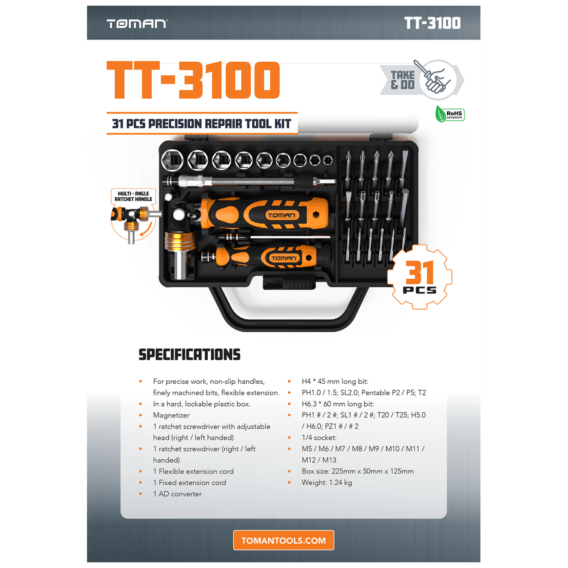 Toman Set alata, za precizne popravke,  31 kom - TT-3100 - Image 6
