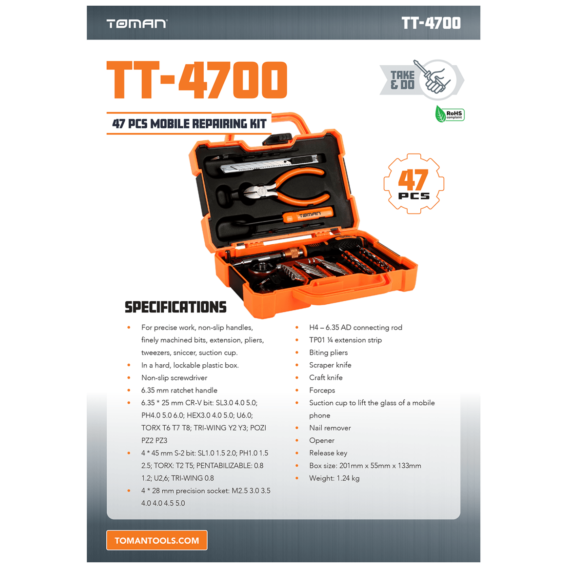 Toman Set alata, mobilni montažni komplet, 47 kom. - TT-4700 - Image 6