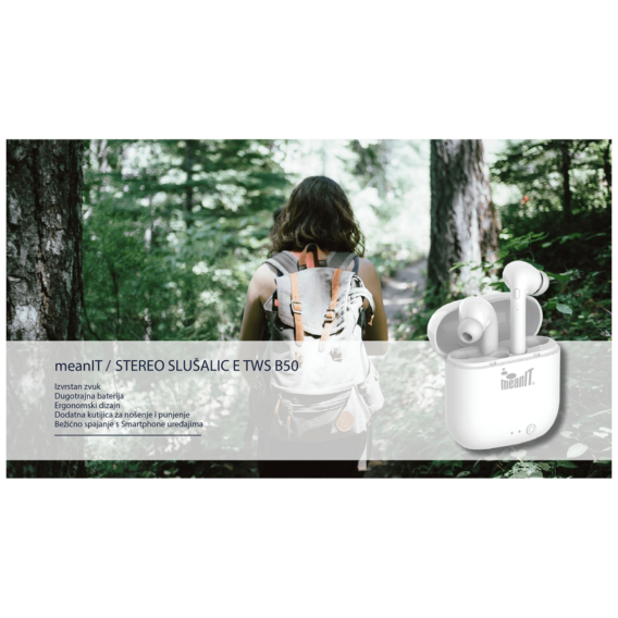 MeanIT Bežične stereo slušalice, Bluetooth v5.0, bele - TWS B50 - Image 5