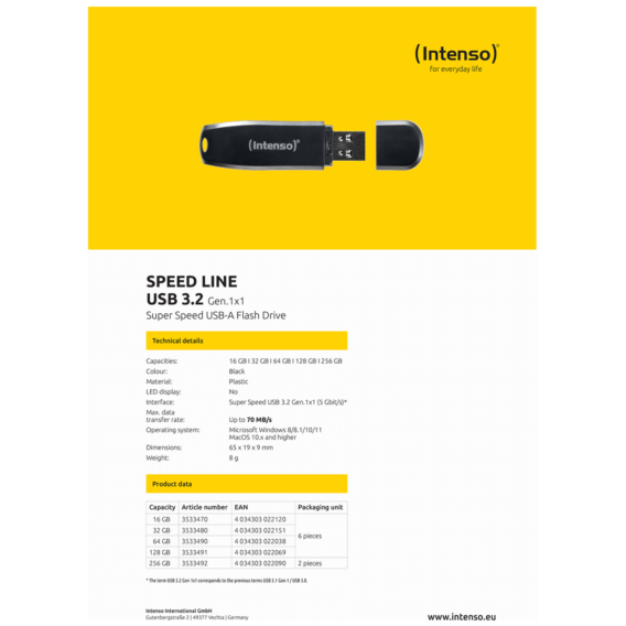 (Intenso) USB Flash drive 16GB Hi-Speed USB 3.2, SPEED Line - USB3.2-16GB/Speed Line - Image 4