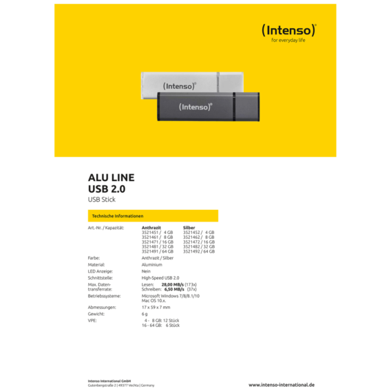 (Intenso) USB Flash drive 32GB Hi-Speed USB 2.0, ALU Line - USB2.0-32GB/Alu-a - Image 4