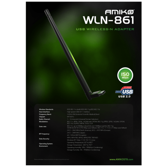 Amiko Wi-Fi mrežna kartica, USB, 2.4 GHz, 150 Mbps - WLN-861 - Image 2