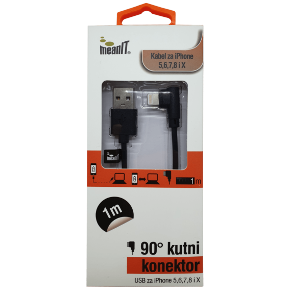 MeanIT USB kabl za Iphone 5 / 6, dužina 1.0 metar, crna - KABEL ZA IPHONE 5 / 6