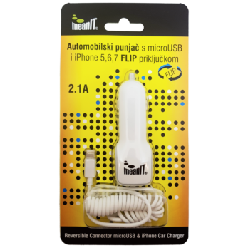 MeanIT Auto punjač za smartphone/iPHONE, 2.1A, FLIP konektor  - AUTO PUNJAČ SMARTPHONE/iPHONE