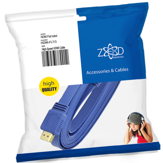 ZED electronic HDMI kabl, pljosnati, 3.0 met, ver. 2.0, 3D, Ethernet - HDMI-FLT/3