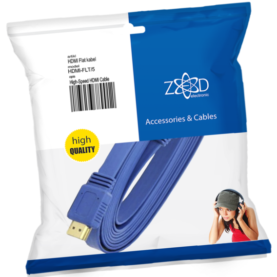 ZED electronic HDMI kabl, pljosnati, 5.0 met, ver. 2.0, 3D, Ethernet - HDMI-FLT/5