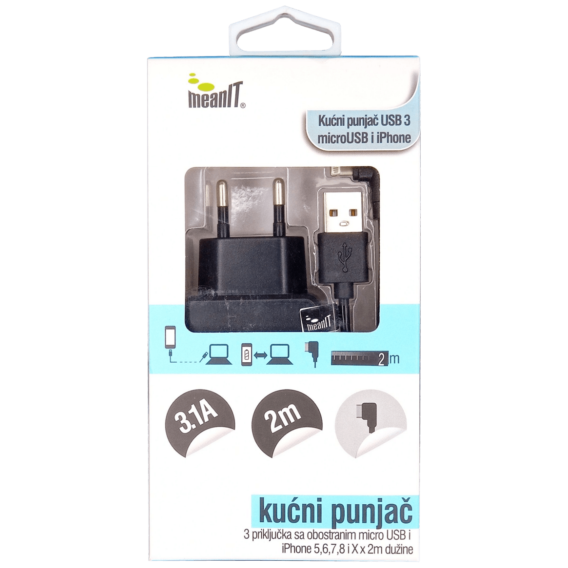 MeanIT Punjač kućni za smartphone i iPhone, 3 x USB - PUNJAČ KUĆNI ZA SMARTPHONE I iPHONE