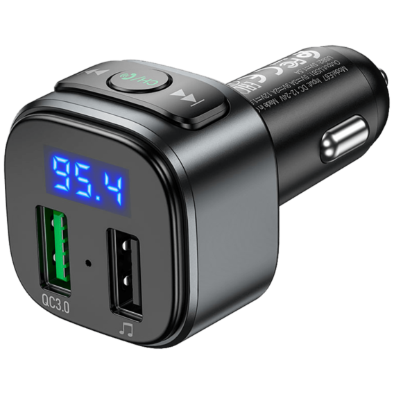 hoco. FM transmiter, punjač za auto, BT v5.0, 2 x USB - E67 Fighter - Image 5