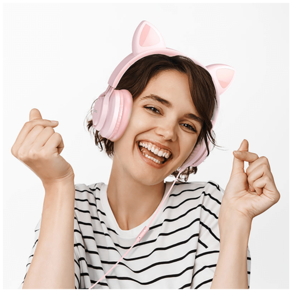 hoco. Slušalice sa mikrofonom, 3.5mm utikač, 1.2m kabel - W36 slušalice Mačje uši,Pink - Image 5