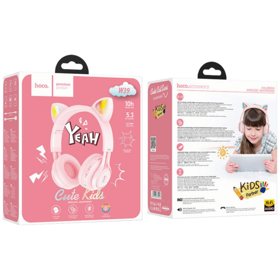 hoco. Bežične stereo slušalice, Bluetooth v5.3, 400mAh - W39 slušalice Mačje uši,Pink - Image 2