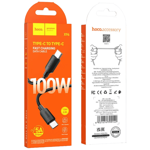 hoco. USB kabl za smartphone, tip C, 100W - X96 Hyper, 100W, Crni - Image 6
