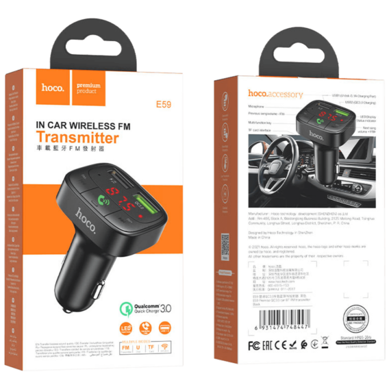 hoco. FM transmiter, punjač za auto, BT v5.0, 2 x USB - E59 Promise - Image 6