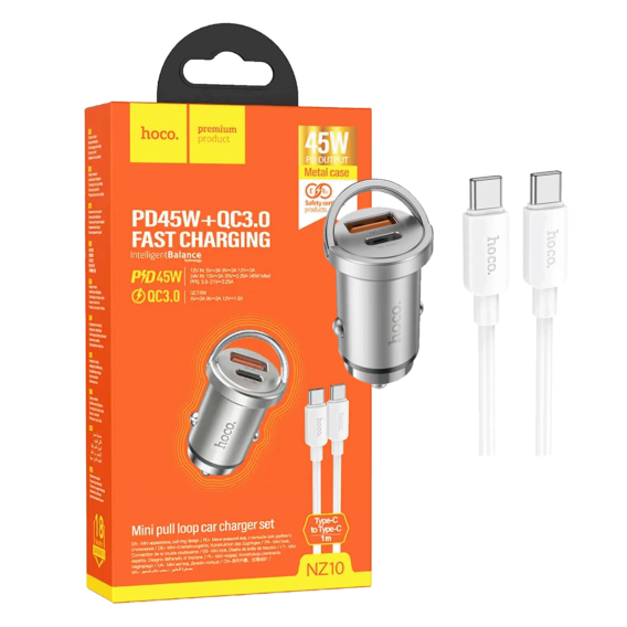hoco. Auto punjač, brzi, sa type C kabelom, PD45W+QC3.0 - NZ10 Handy, type C