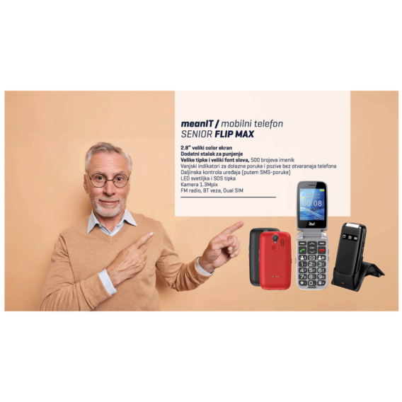 MeanIT Mobilni telefon sa velikim ekranom u boji 2,8" - Crni - SENIOR FLIP MAX Black - Image 6