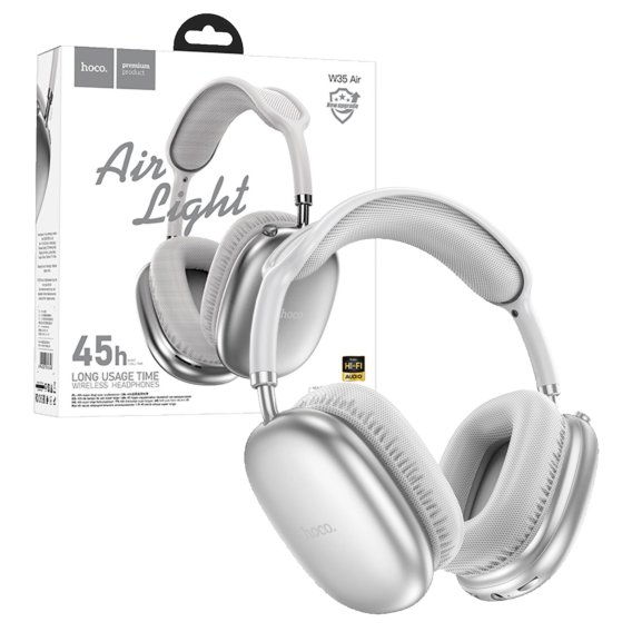 hoco. Bežične stereo slušalice, Bluetooth, do 45h rada, mikrofon - W35 Air Triumph Silver