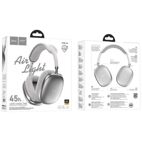 hoco. Bežične stereo slušalice, Bluetooth, do 45h rada, mikrofon - W35 Air Triumph Silver - Image 3