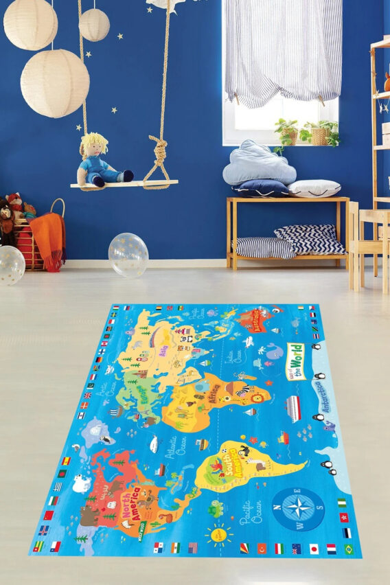 Tepih za dečiju sobu 120x180 cm - Mapa sveta - E-024