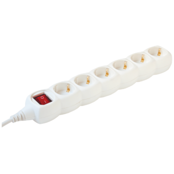 home Produžni kabel, 6 utičnice, prekidač, 1.5mm², 5 met, beli - NV 6K-5/WH/1,5
