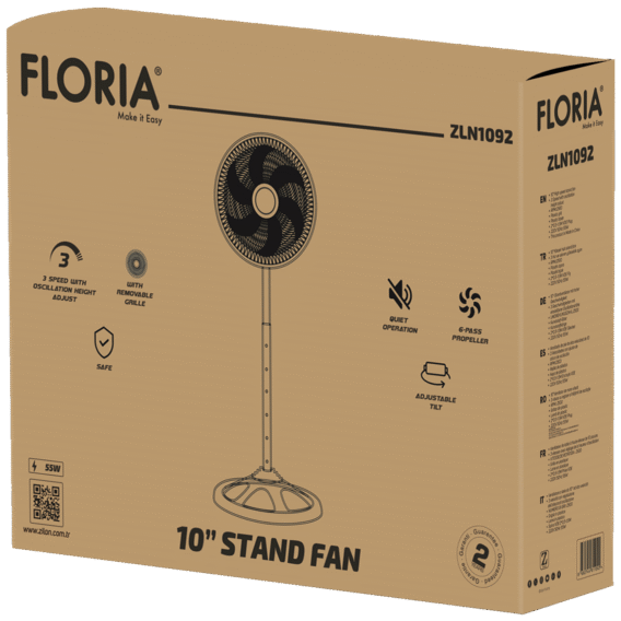 Floria Ventilator sa postoljem, prečnik 25.5 cm, 50 W, crne boje - ZLN1092 - Image 4
