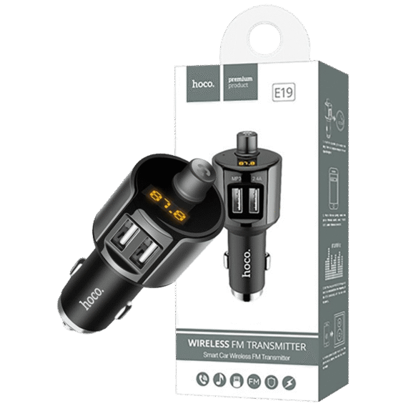 hoco. FM modulator, BT handsfree, 12 V/24 V, 2 x USB 2,4 A - E19 Smart, BT, FM, Charger