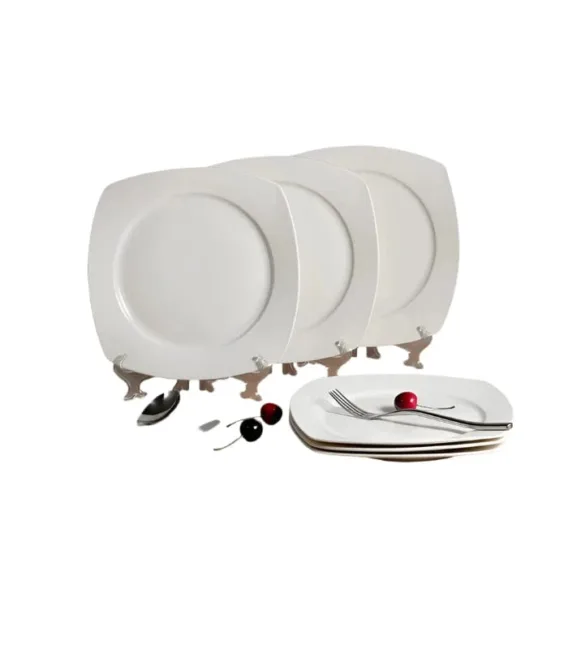SUNTUN Set plitkih tanjira 6 kom beli - CLASSIC kockasti