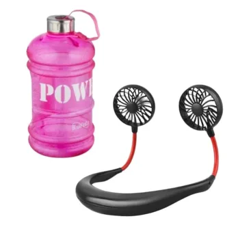 Set ventilator za vrat crveni & sportska flašica za vodu