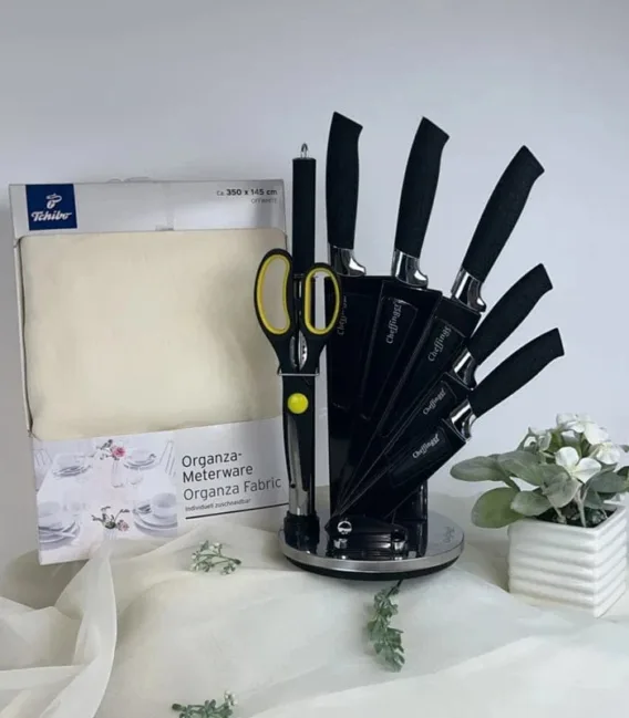 Set Tchibo stolnjak i Cheffinger set rotirajućih noževa