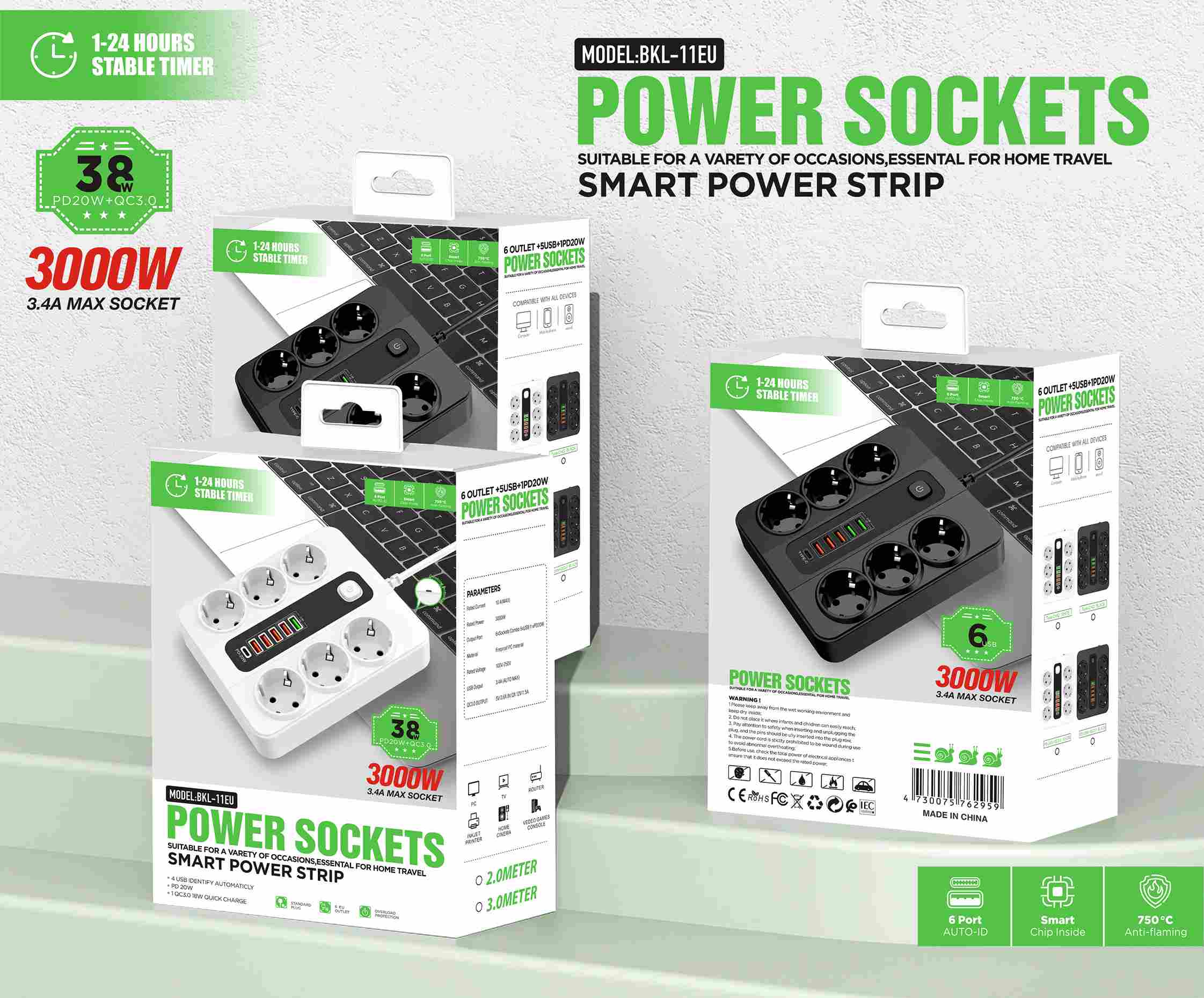 Produžni Kabl 2m Sa 6 Utičnica 3000W - Slika 4