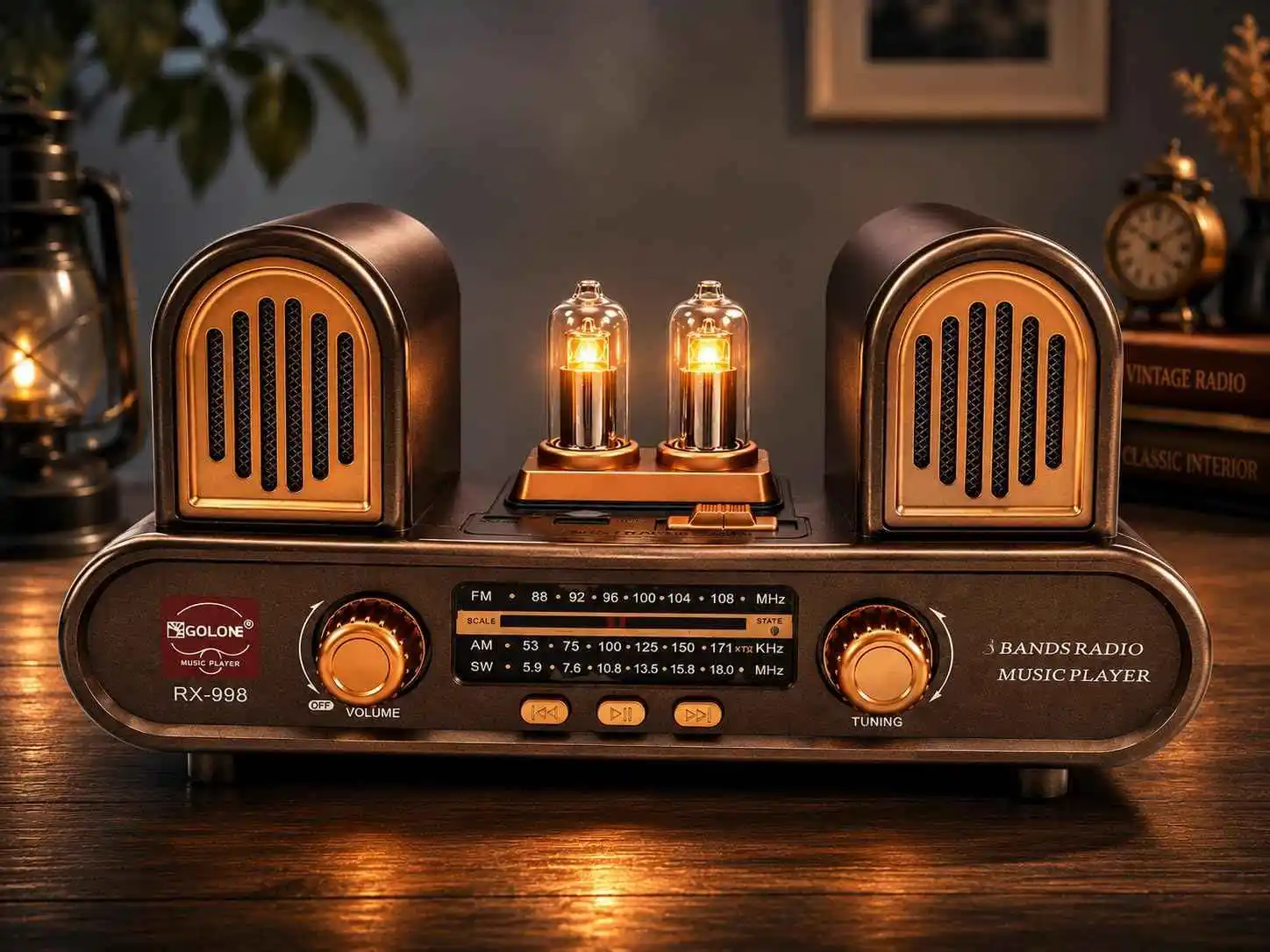 Retro Radio Vintage Gold sa Dekorativnim Lampama - Slika 6