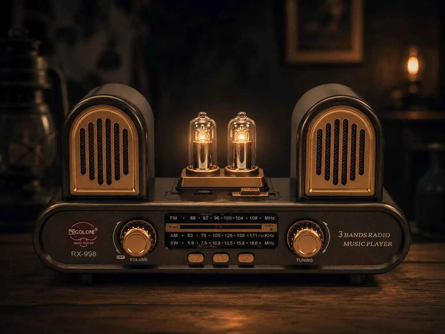 Retro Radio Vintage Gold sa Dekorativnim Lampama - Slika 4